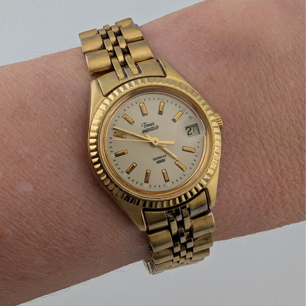Timex Women's Gold Tone Bracelet Watch with Cream Dial